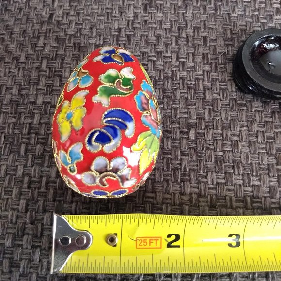 vintage 70s cloisonne metal enamel egg figurine with stand NWT - Picture 5 of 6